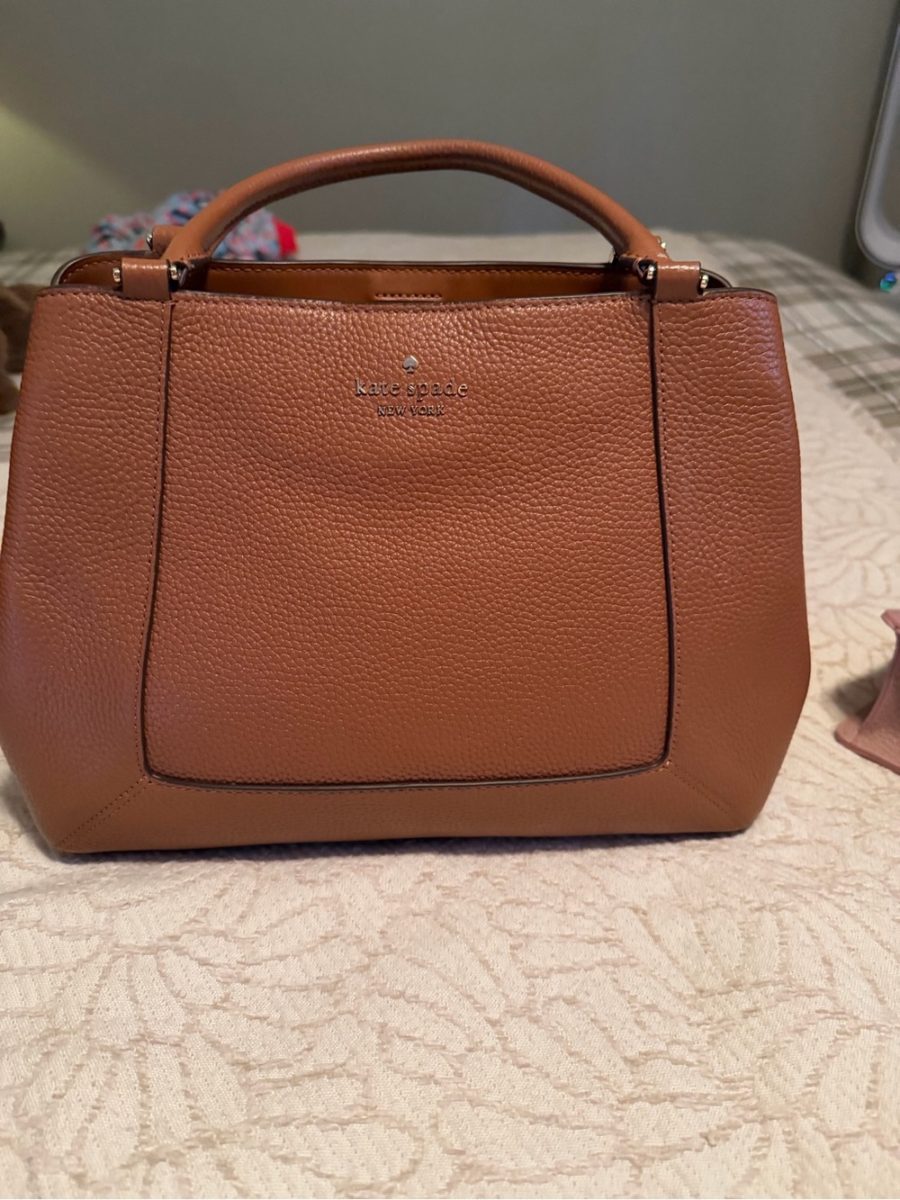 kate spade Pebbled Top-Handle Satchel in Cognac